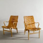 Swedish Mid Century Wooden Leather "Eva" Armchairs Bruno Mathsson, 1970s