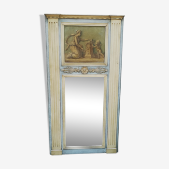 Louis XVI style trumeau mirror in patinated wood
