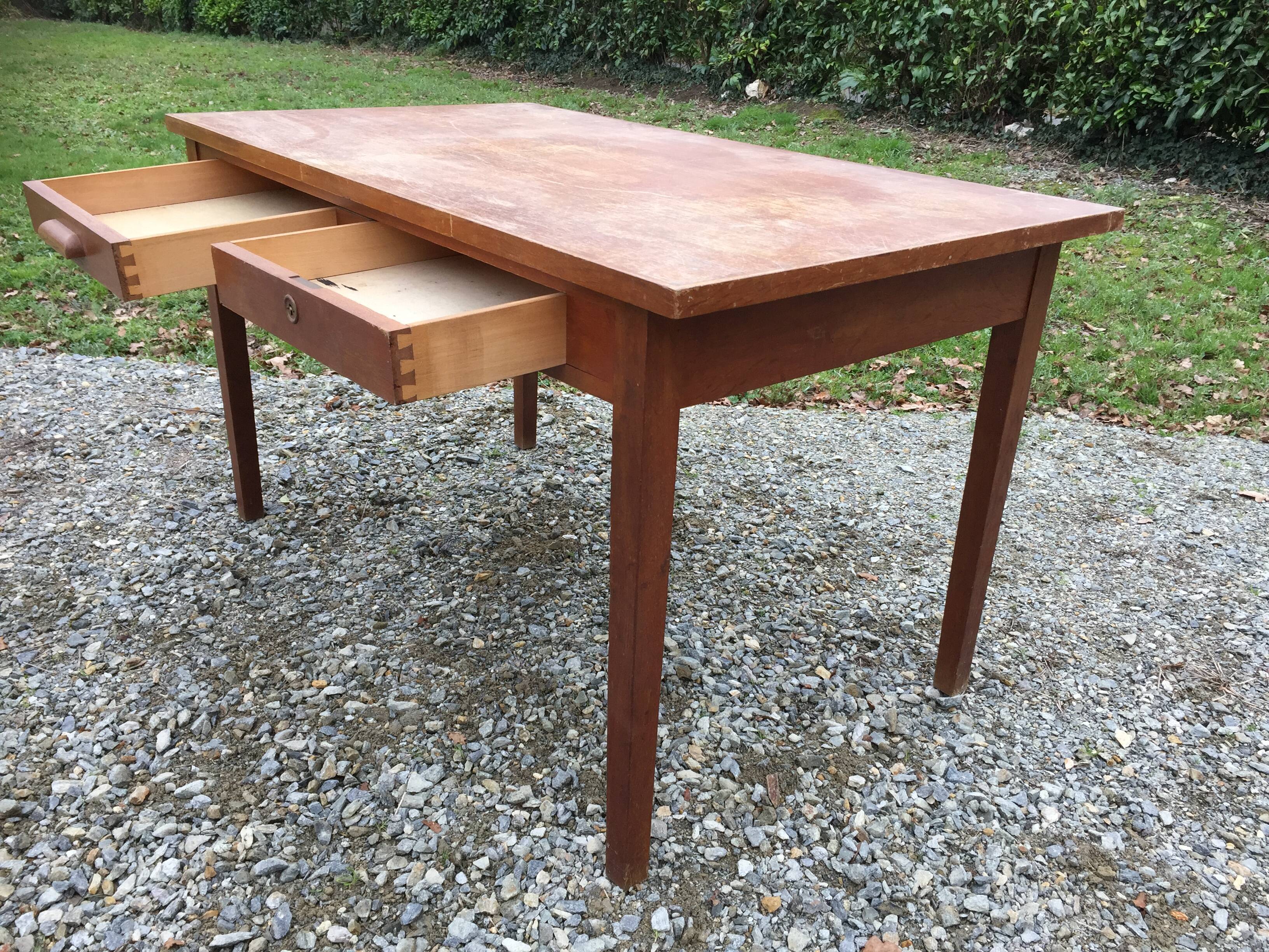 Vintage oak desk table with 2 drawers
