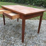 Table bureau vintage en chêne à 2 tiroirs (dit table bureau de fonctionnaire)
