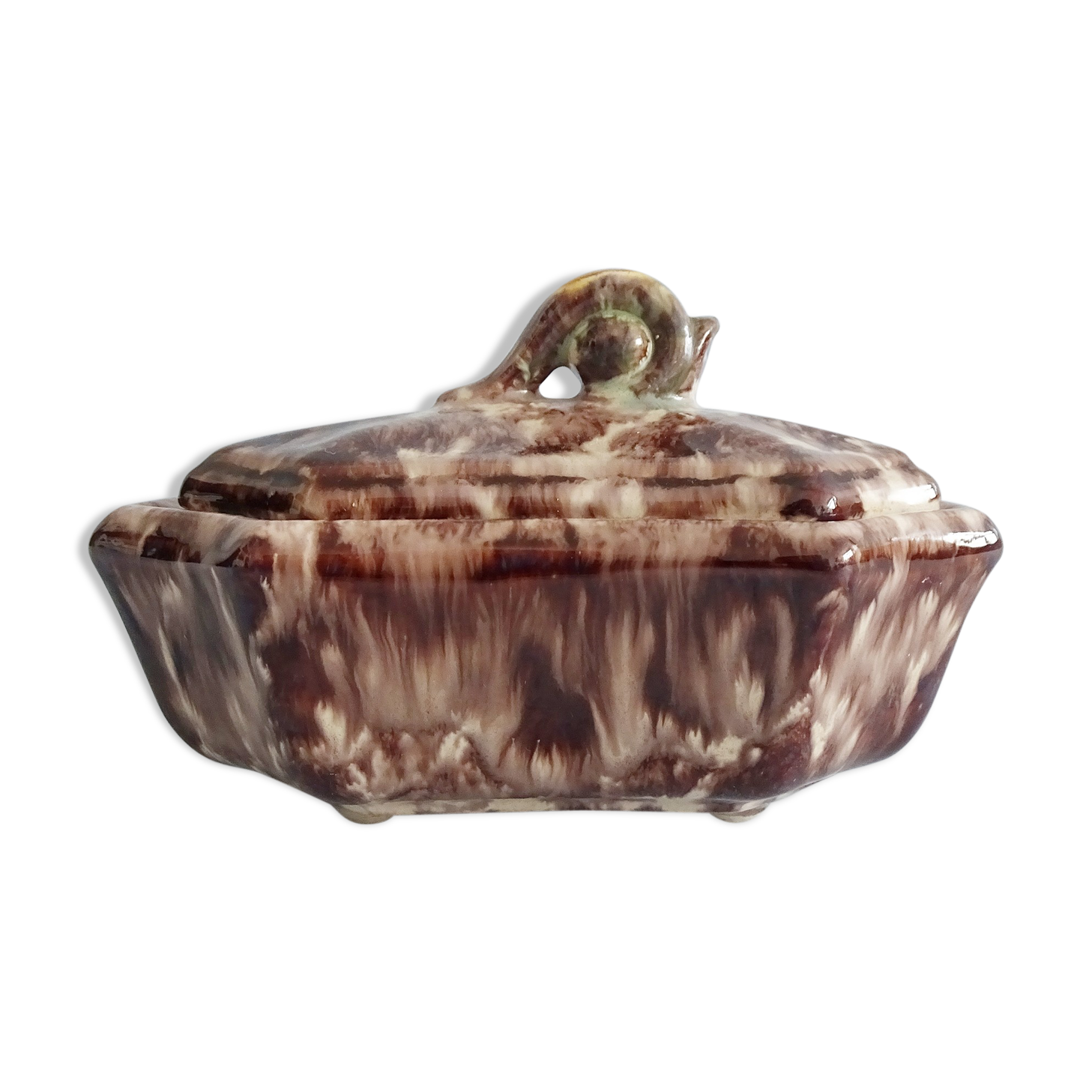 Pot céramique glaçure d’uranium lidded art déco bol en céramique avec couvercle, boîte à bijoux