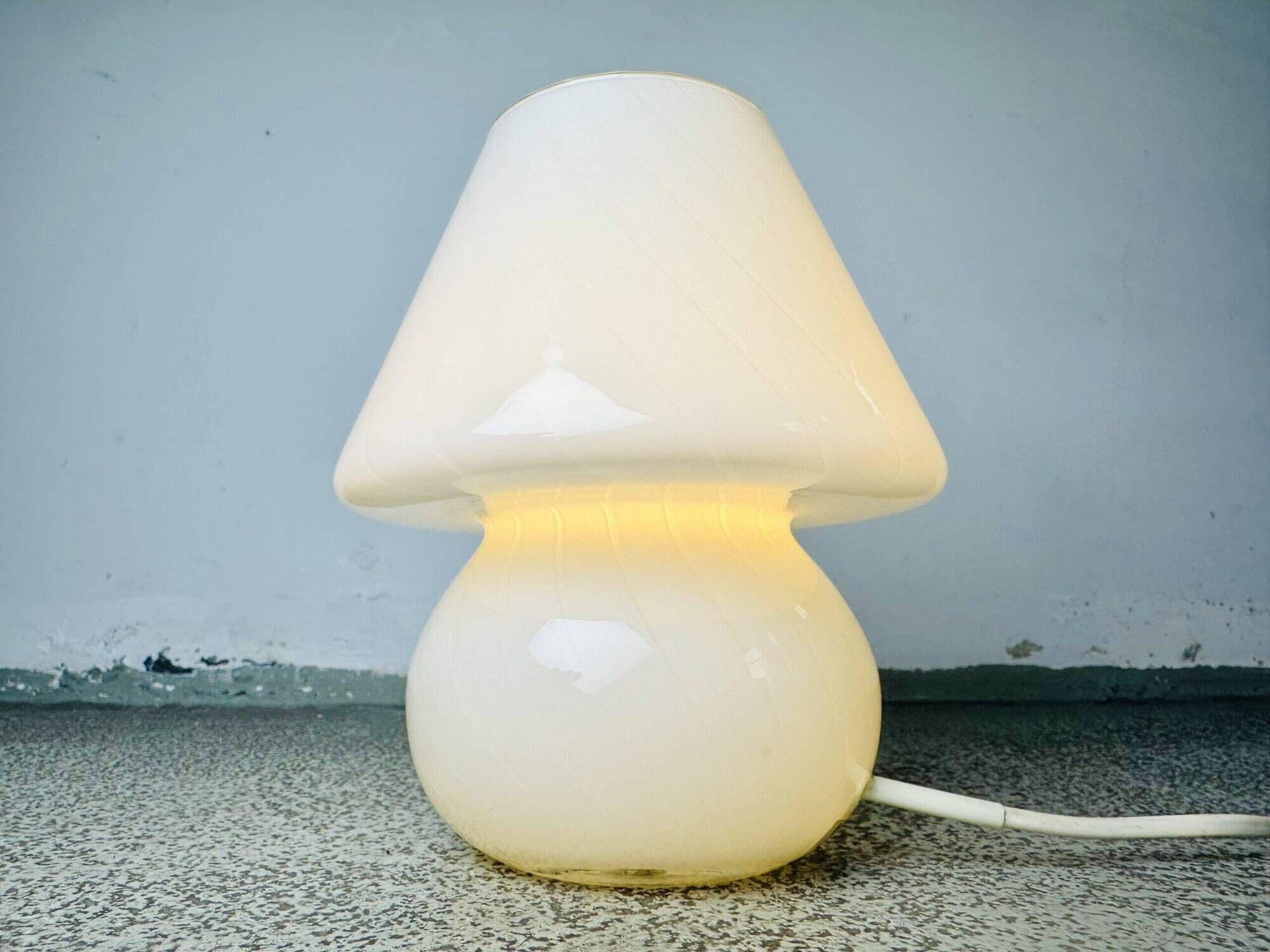 Opaline Glass Swirl Mushroom Table Lamp By Hala Zeist, The Netherlands 1960S