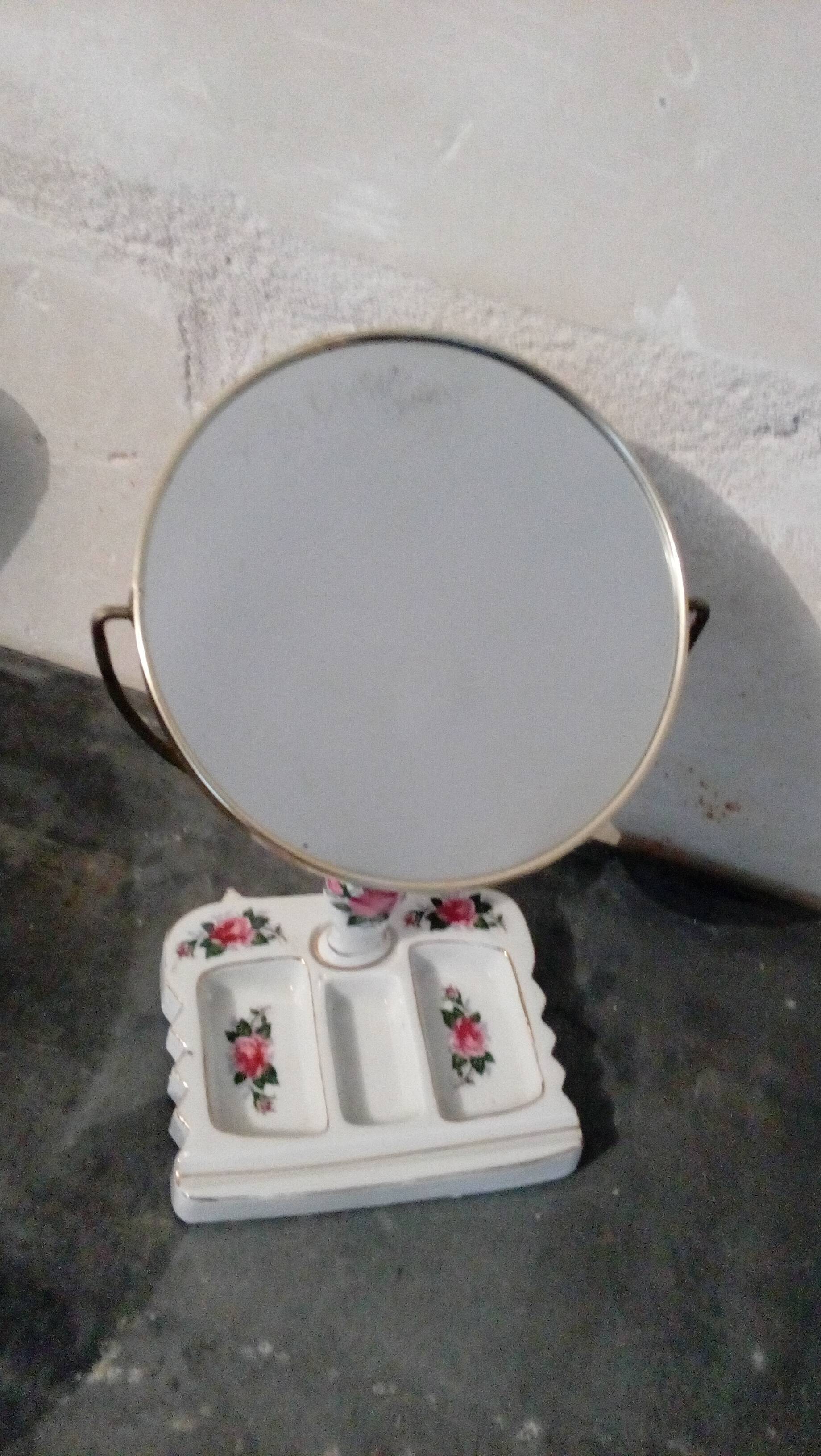 Mirror to lay porcelain rose buttons 13x24cm