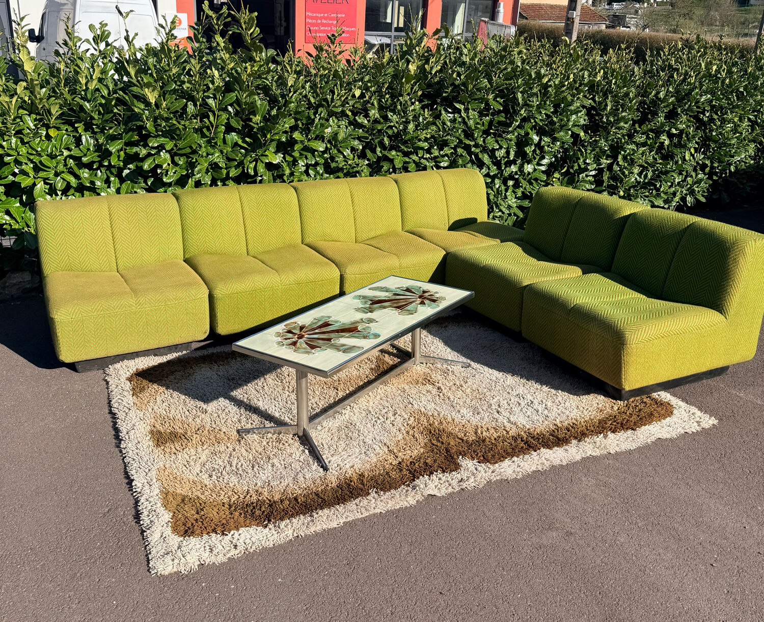 Set of 6 modular vintage Space Age armchairs - Green & Orange