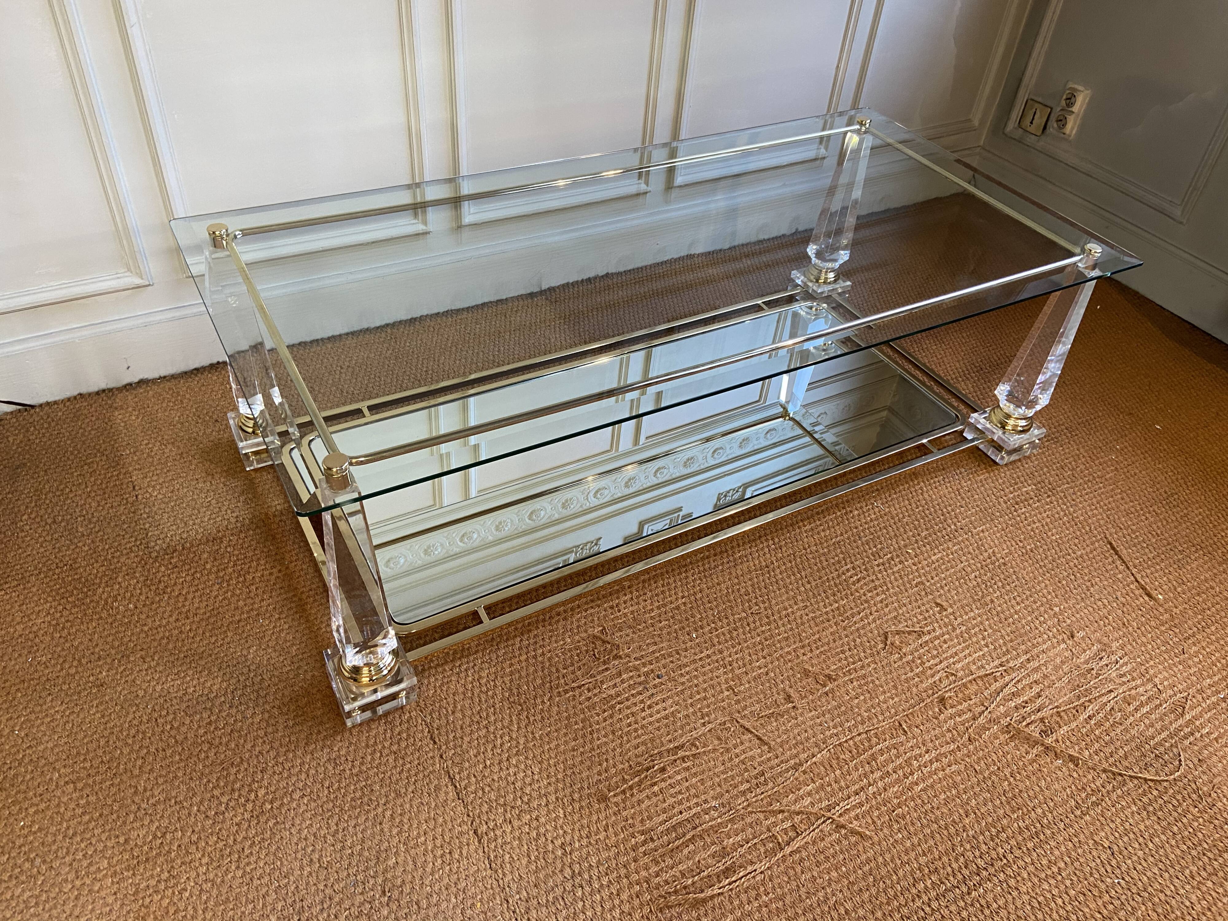 Table basse Charles Hollis Jones obélisques en plexiglass et métal doré