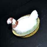 Portieux painted opaline glass hen candy box