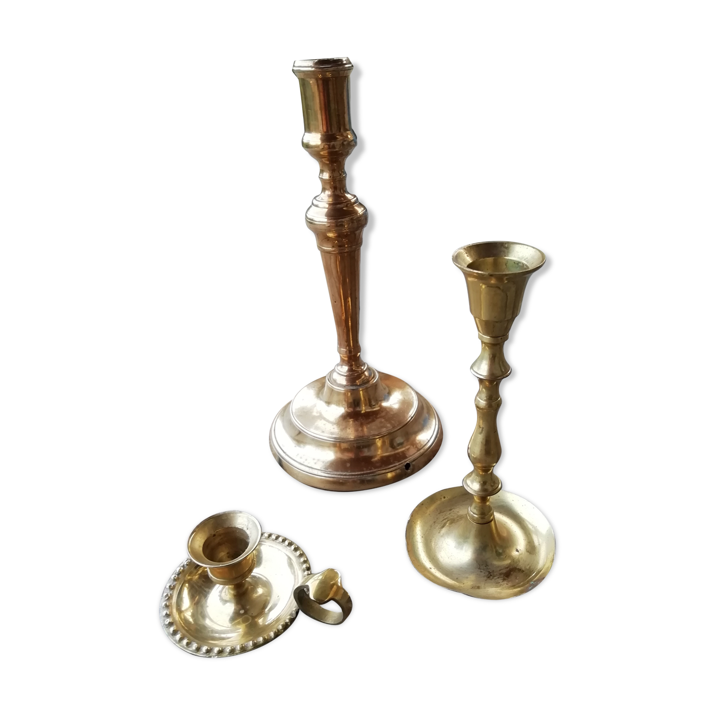 Lot of 3 brass candlesticks