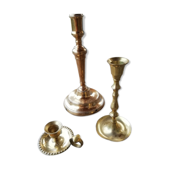 Lot of 3 brass candlesticks