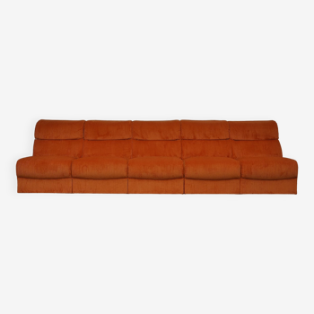 Orange Corduroy Modular Sofa, 1970s, Set of 5