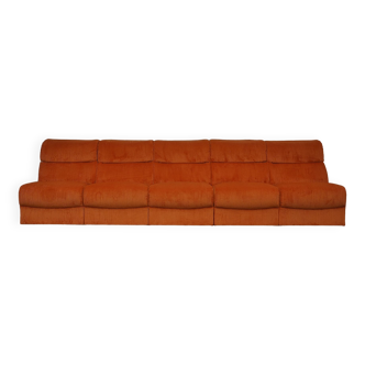 Orange Corduroy Modular Sofa, 1970s, Set of 5