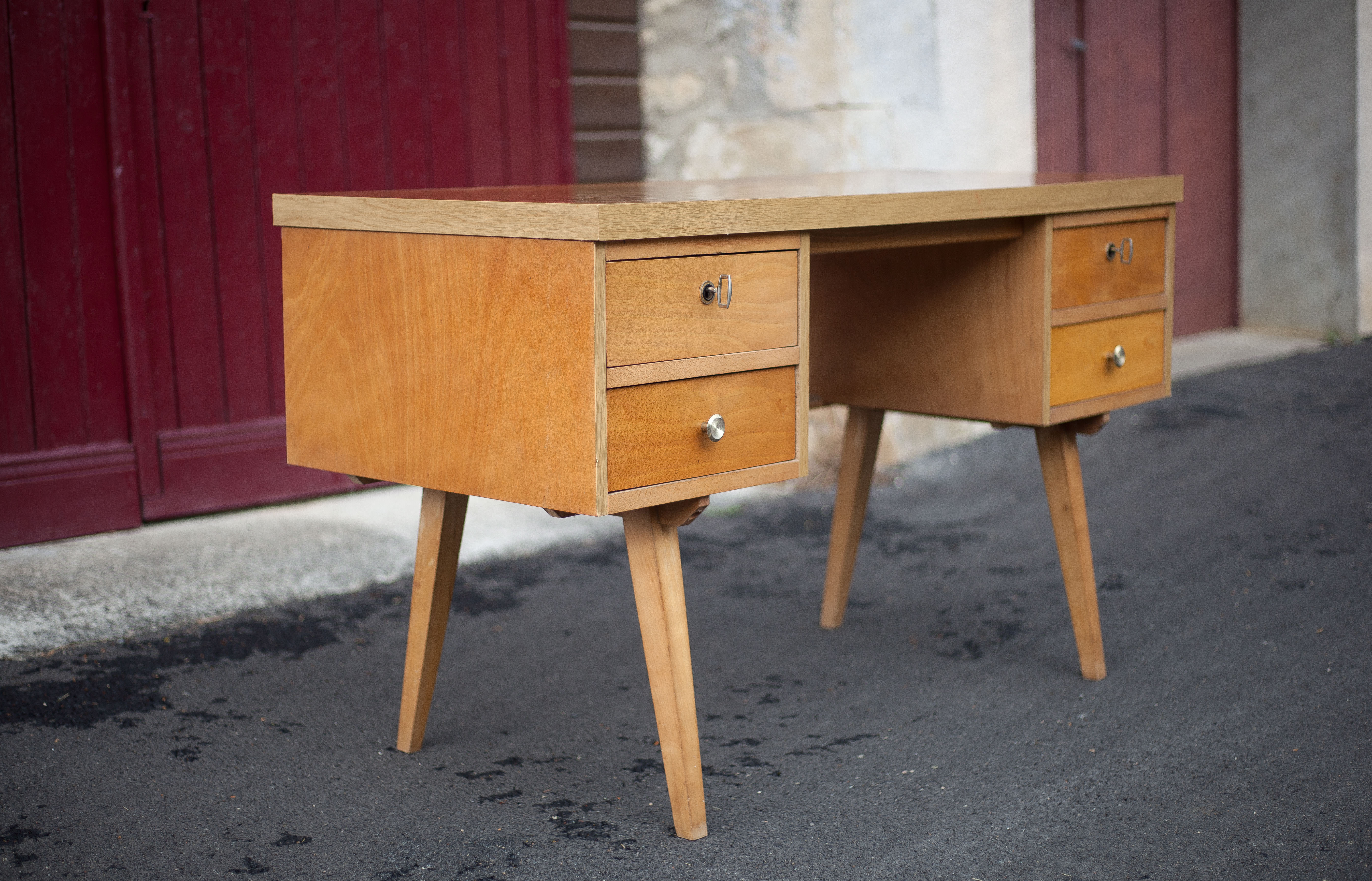 German 60s office in beech wood, compass feet