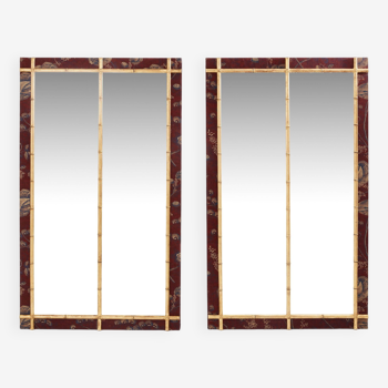 Large pair of 19th century gilded wood mirrors in bamboo and silk style