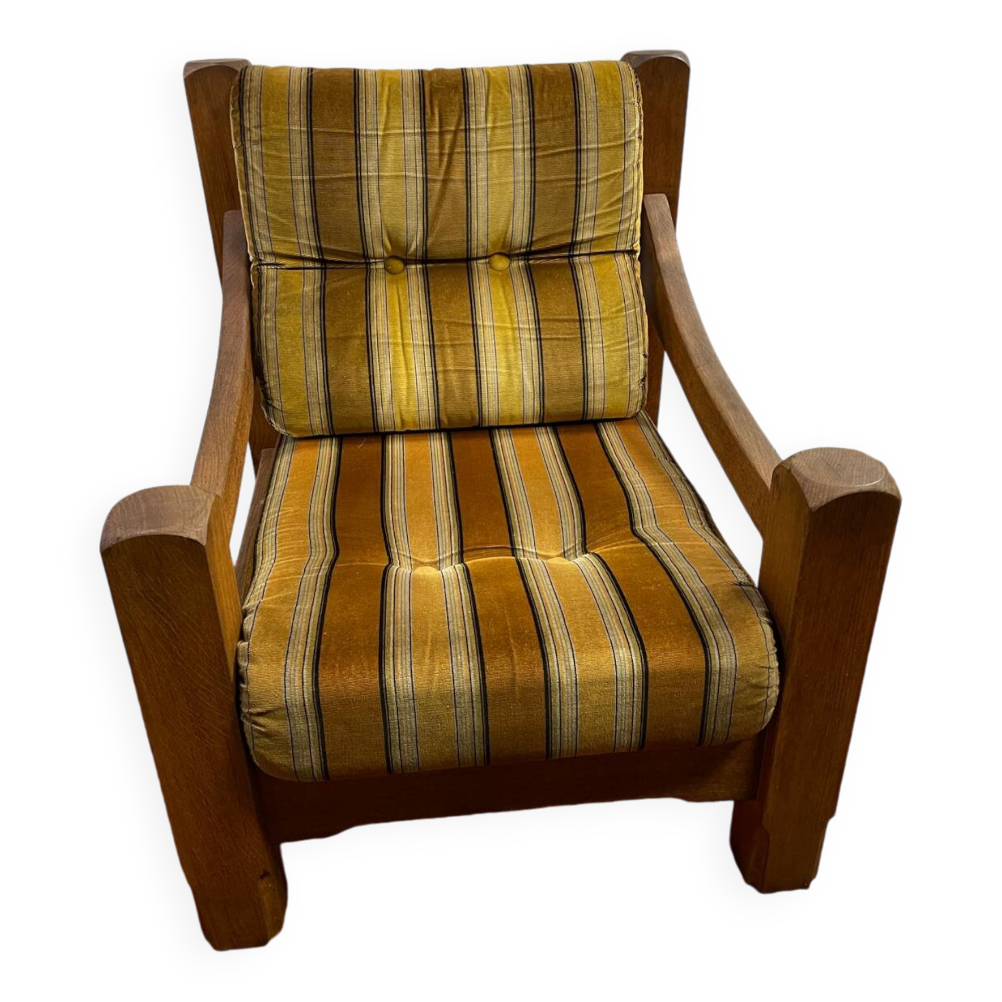 Brutalist design armchair in old oak