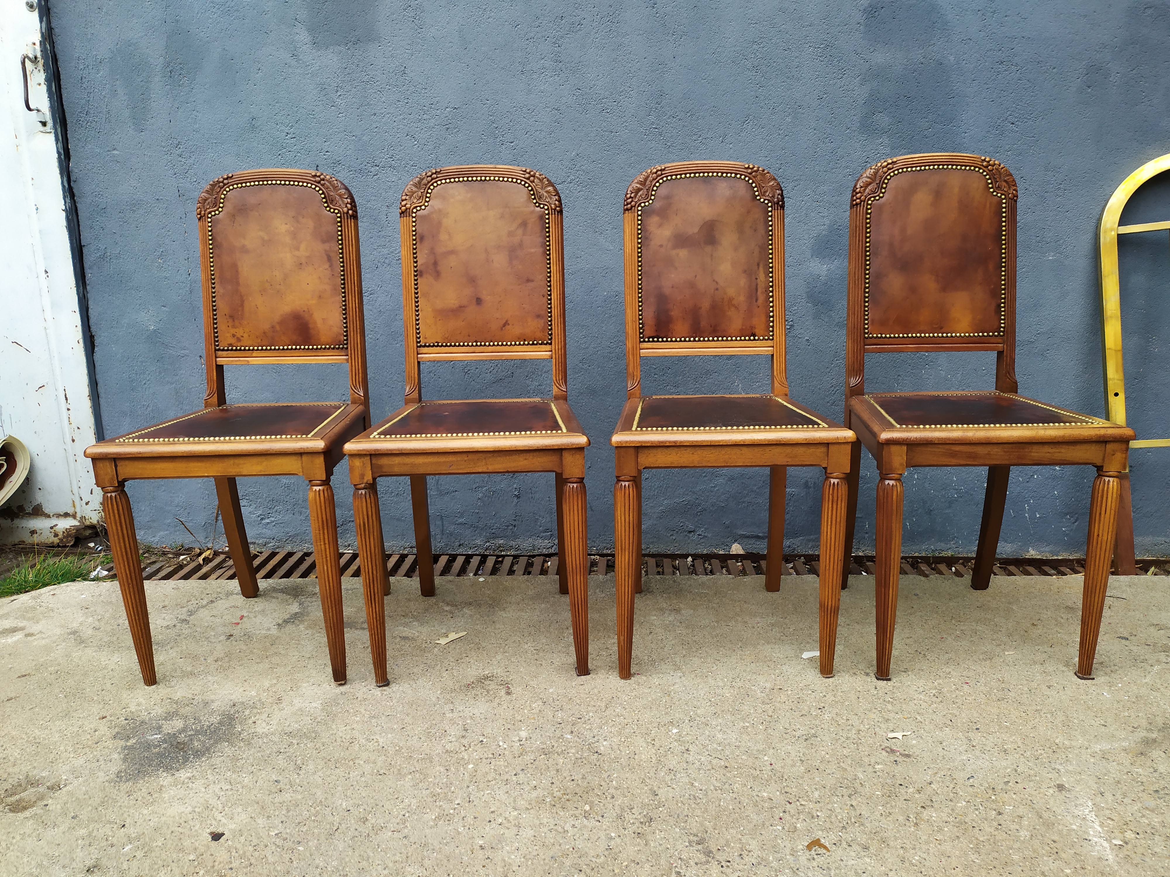 Series of 4 leather art deco chairs 1925