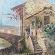 Magnificent 19th century Gouache painting "Roman house by the water" Italy? sign
