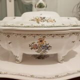 Tureen and platter signed Bondil in Moustiers, Provençal art earthenware