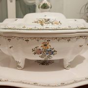 Soup tureen and dish signed Bondil from Moustiers, Provençal art pottery.