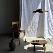 Small stool or small oval side table in solid teak wabi-sabi H24 53