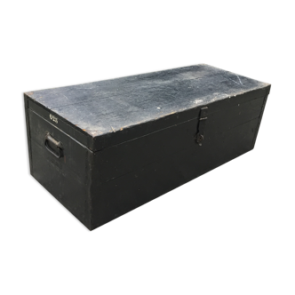 Old chest or wooden trunk black patina