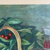 cherry canvas painting signed