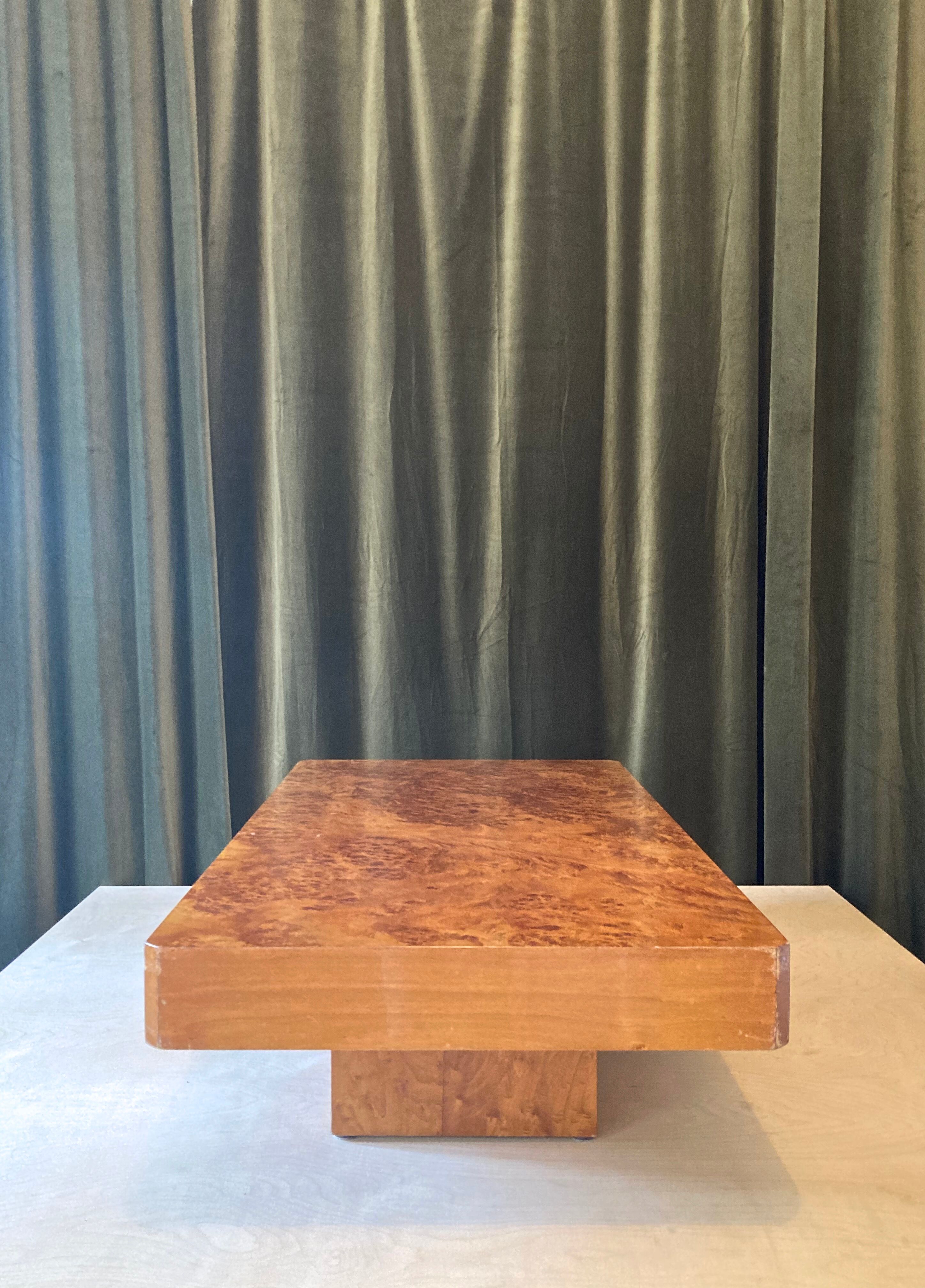 Vintage coffee table in elm magnifying glass