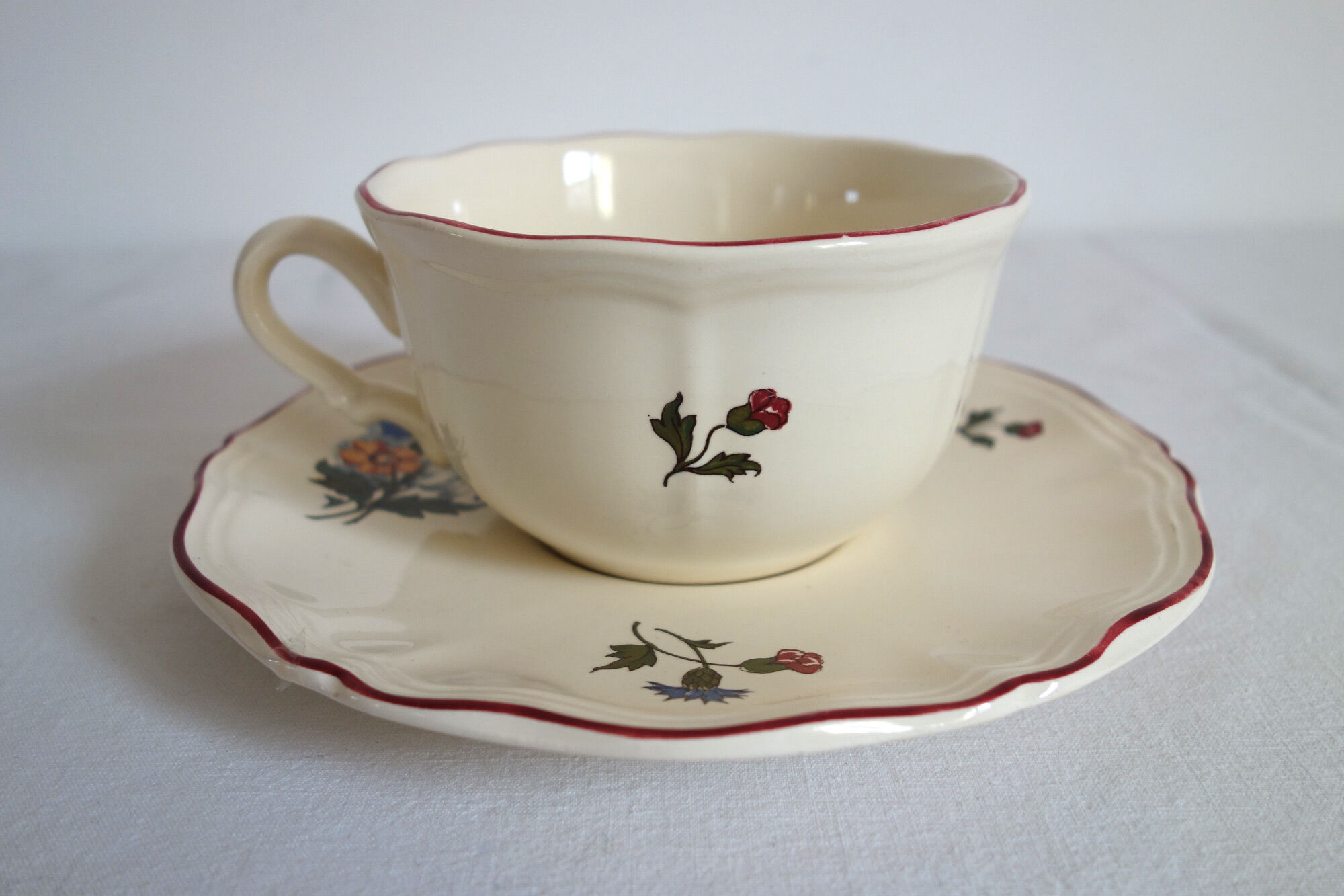 Tasse à thé et soucoupe vintage sarreguemines "agreste"