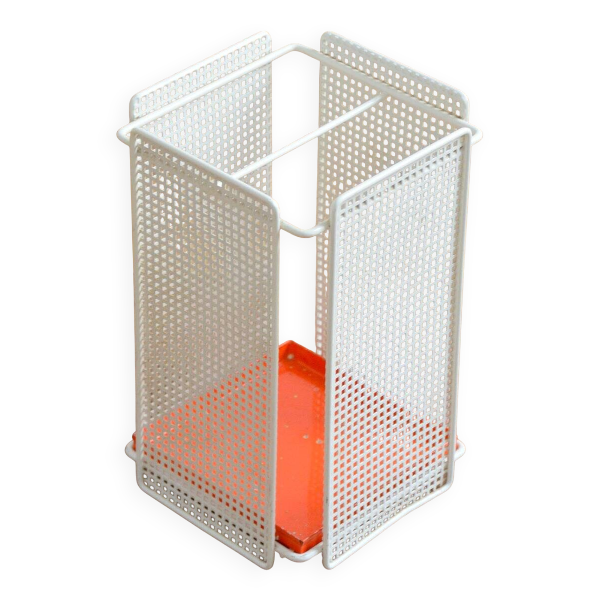 Modernist perforated metal umbrella stand from the 60s/70s