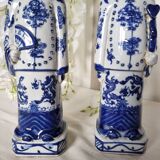 Pair of vintage Chinese blue and white porcelain figurines depicting