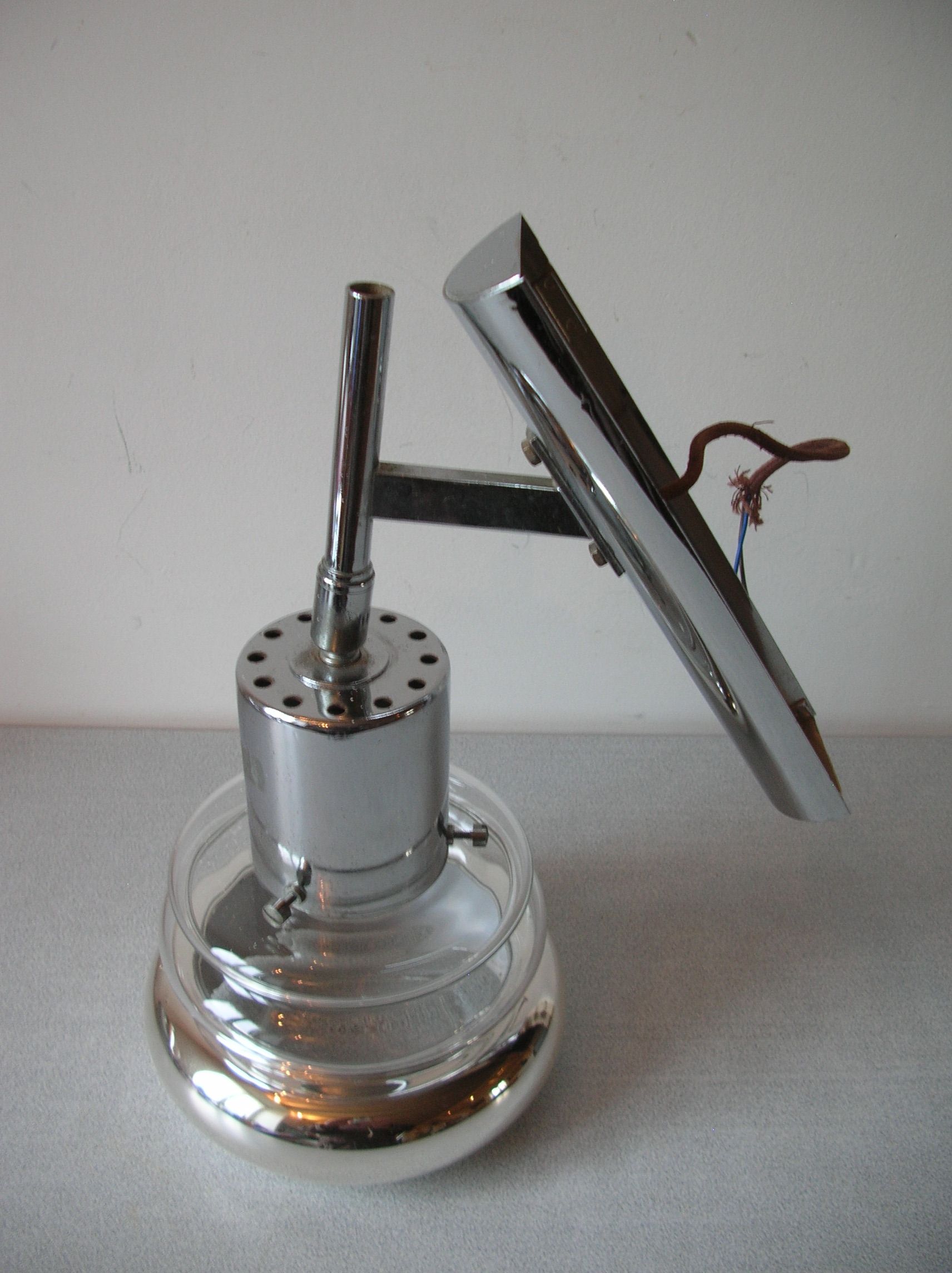 Old articulated wall lamp office in chrome metal lampshade mercurized