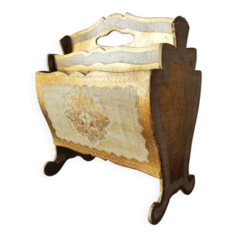 Vintage wooden Florentine magazine rack