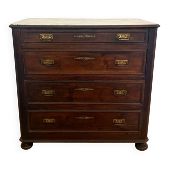 Louis-Philippe XIXth Century Chest of Drawers in Walnut and White Carrara Marble