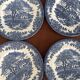 Set of 4 vintage English porcelain dessert plates, blue, cha decor