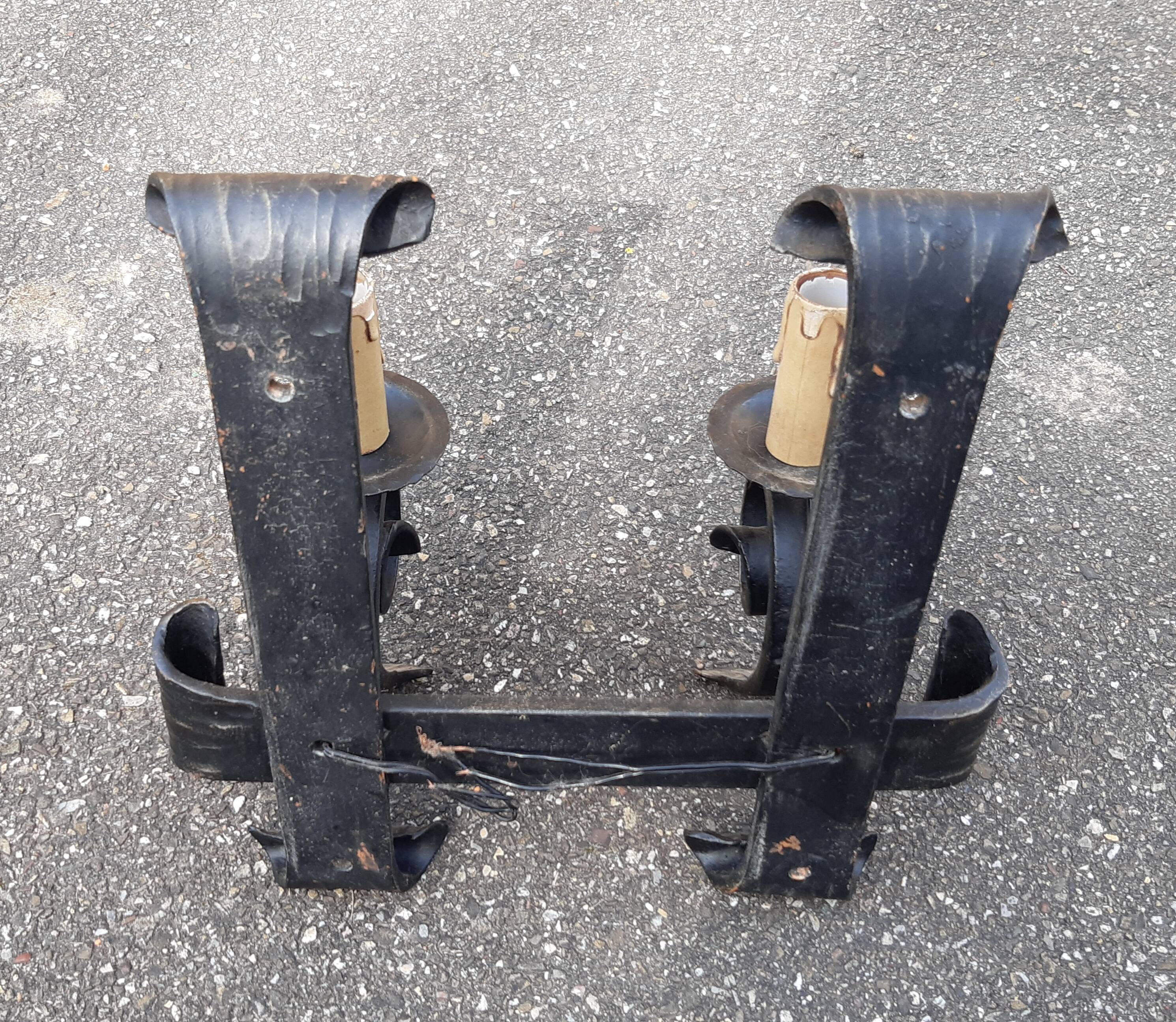 Brutalist wrought iron wall lamp 1970