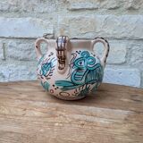 Old vase or pot with handles turquoise pattern Akteja