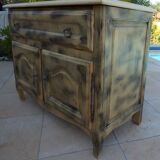 Low cabinet with two doors, a large drawer and its top which lifts up in solid wood