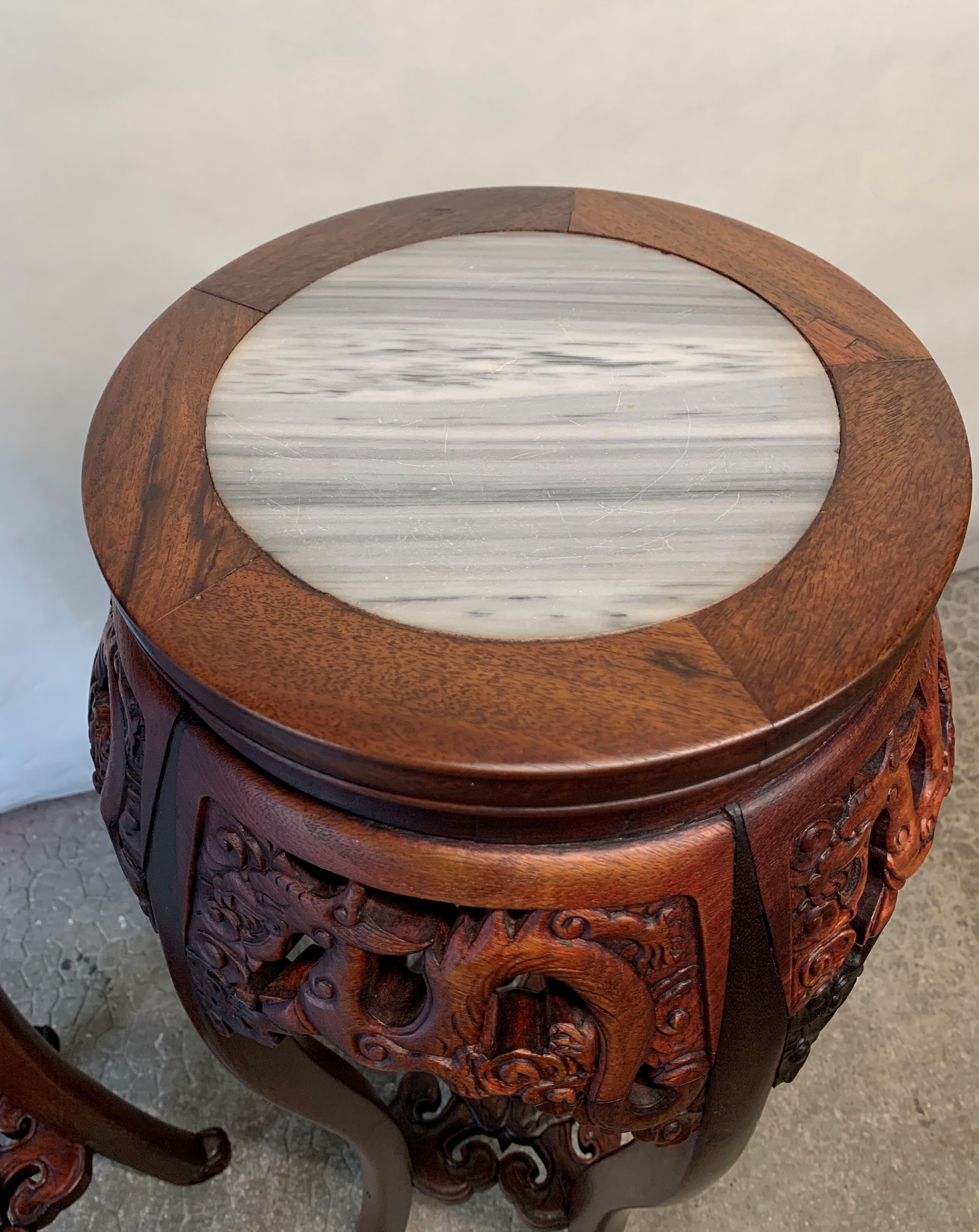Chinese wood and marble side table