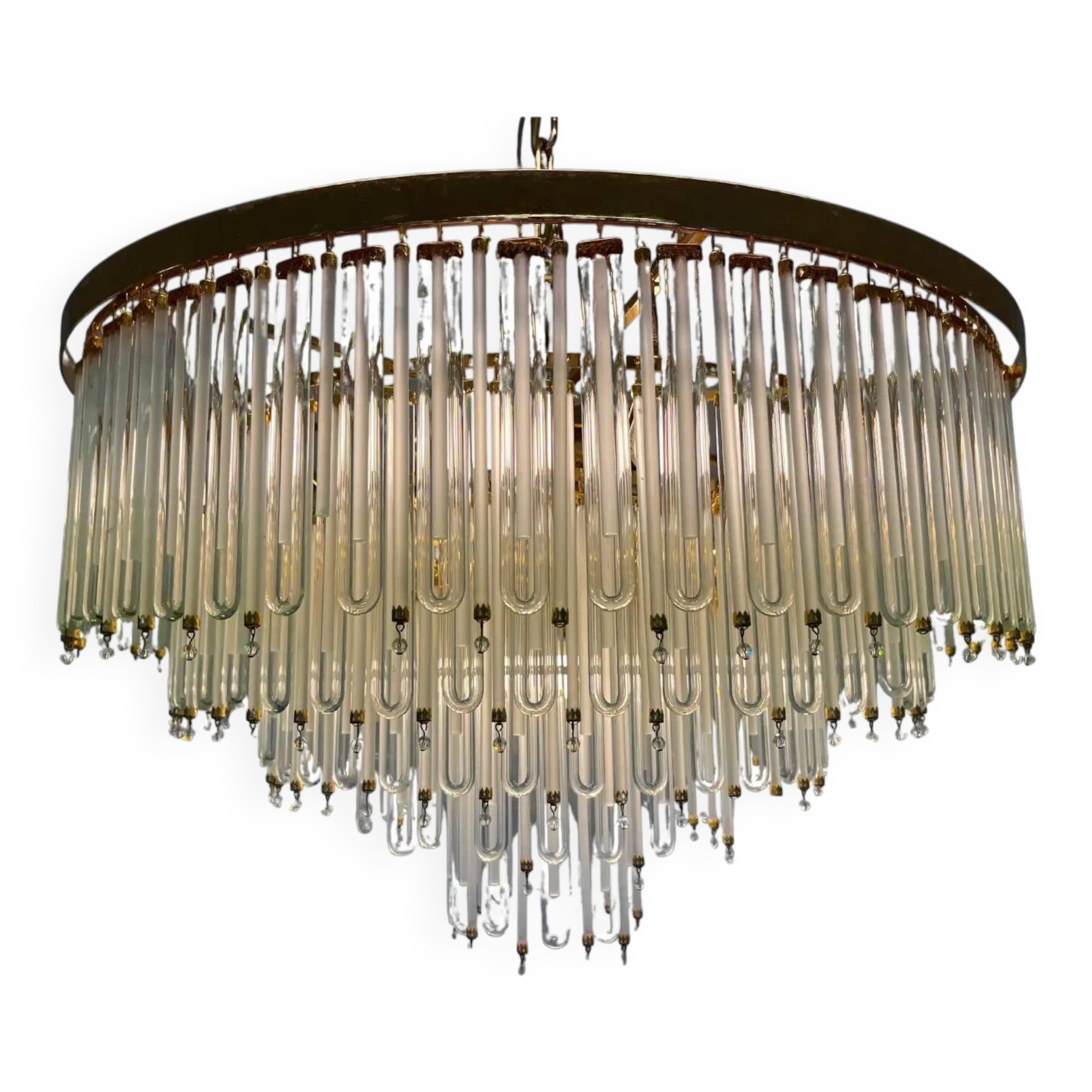 Paire de grands lustres en verre et laiton autrichiens XXL - années 1980