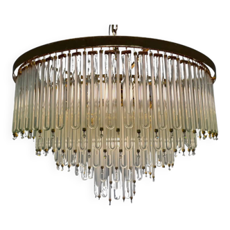 Pair of big design XXL glass brass Austrian chandeliers - 1980s