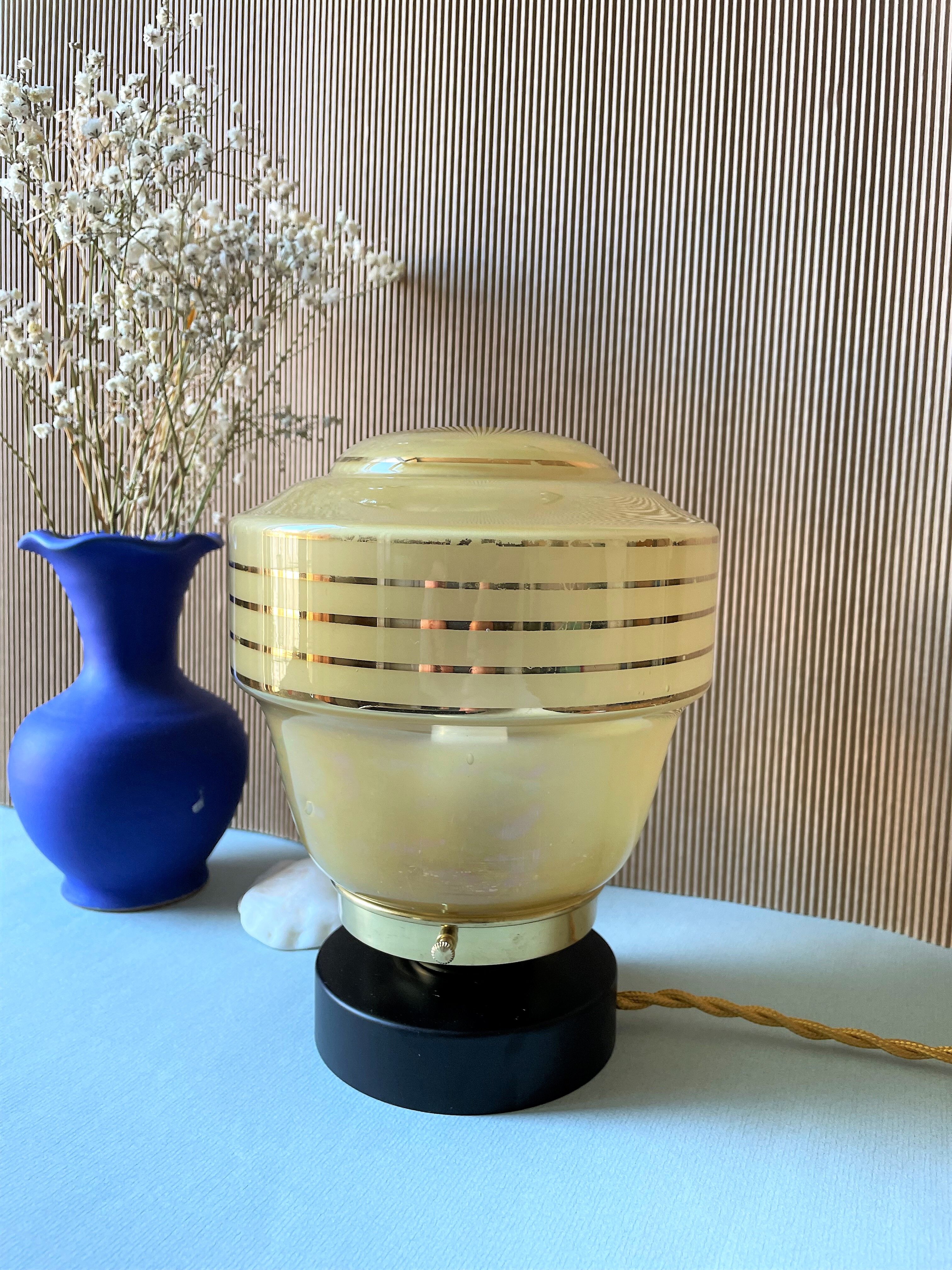 Vintage table lamp yellow pearl globe