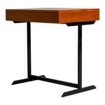 Teak writing desk with black metal structure, European production, 1960s