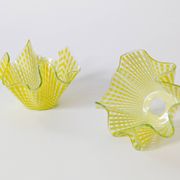 Pair of "Gingham" Chance Brothers cups with yellow checkered pattern and wavy edges.