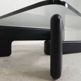 Vintage coffee table with organic black wooden base, 1970s