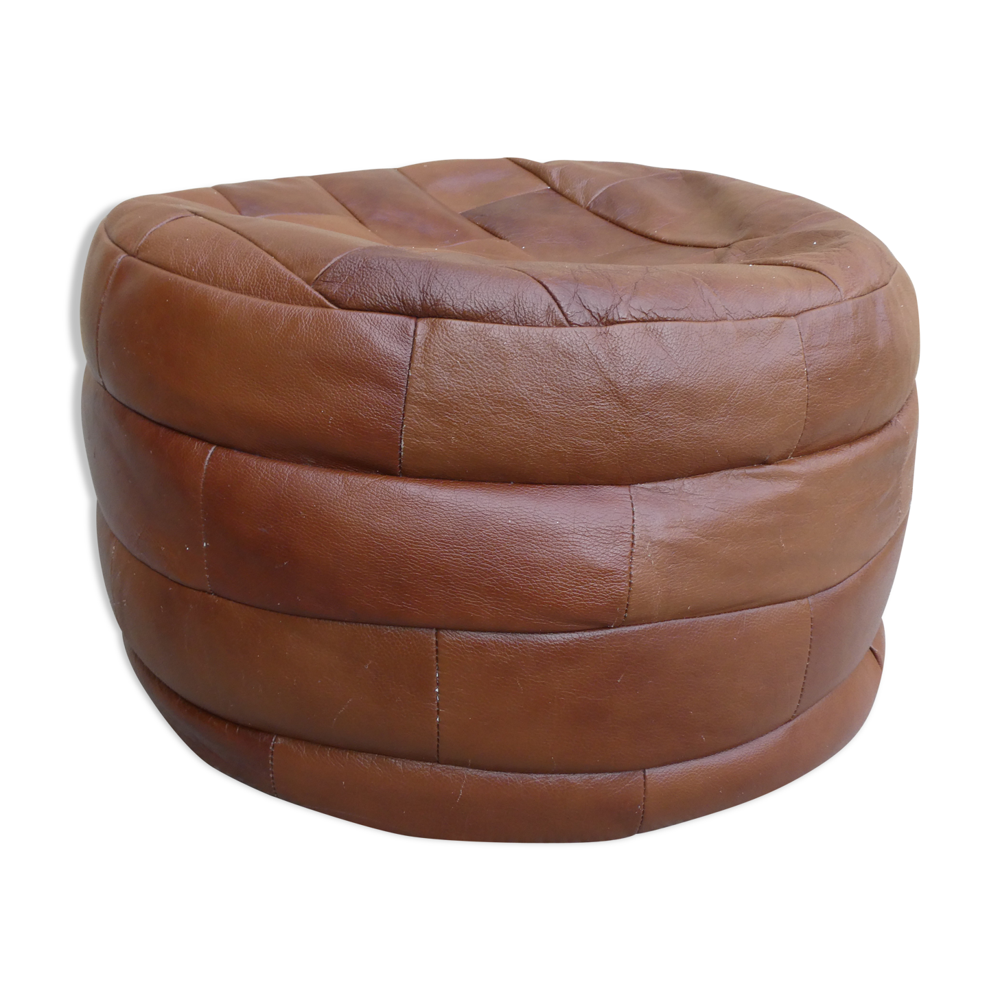Leather patchwork pouf, 70s