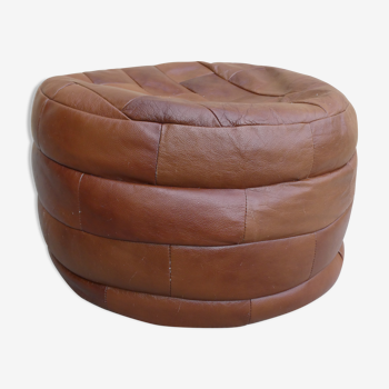 Pouf en patchwork de cuir, années 70