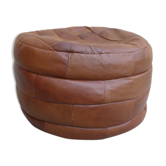 Leather patchwork pouf, 70s