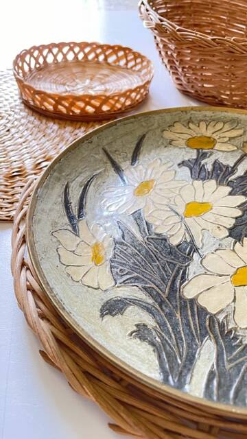 VINTAGE Wicker and Brass Wall COMPOSITION