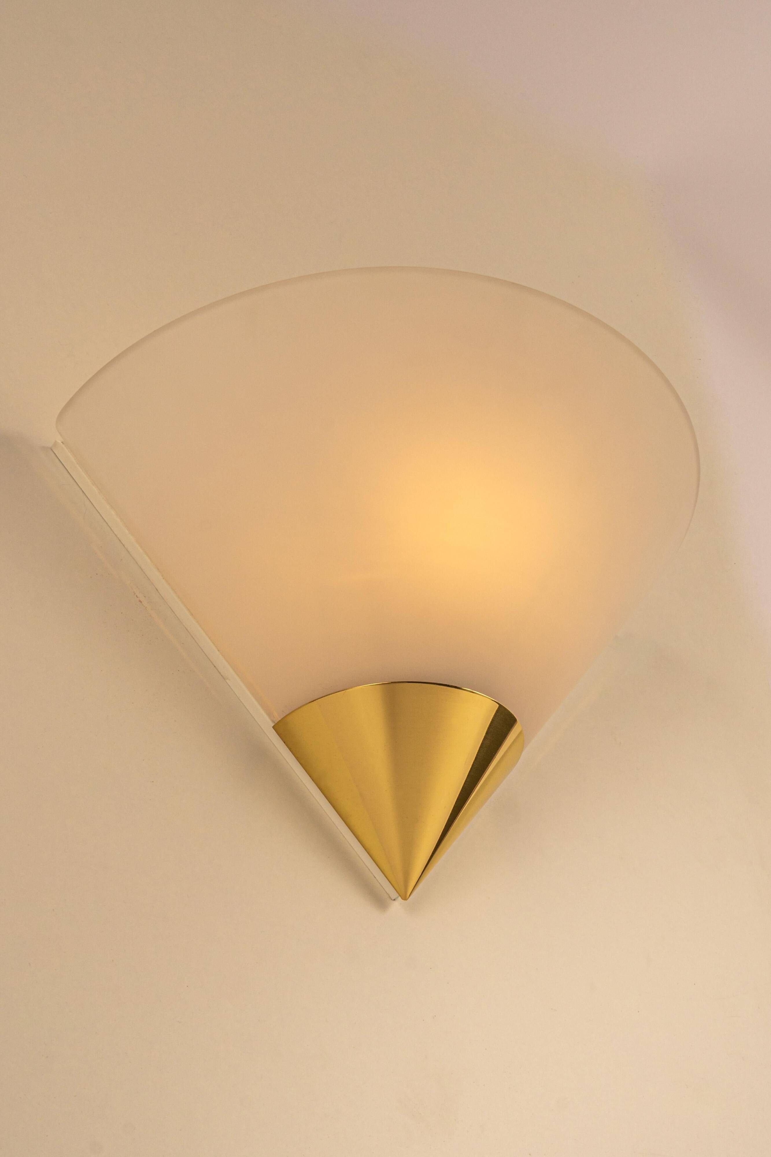 Pair of opal glass wall lights designed by Limburg, Germany.