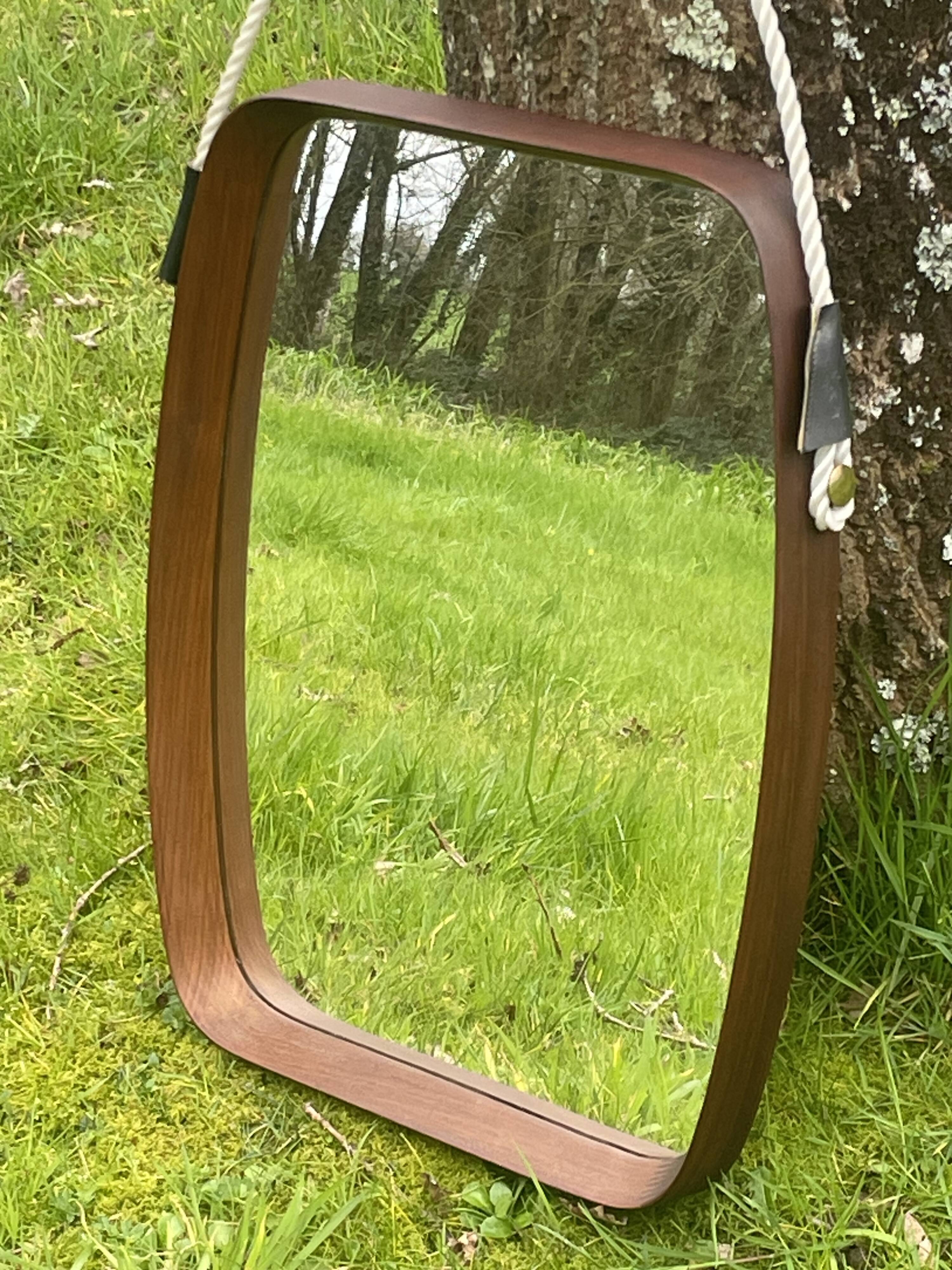 Old scandinavian teak mirror barrel shape vintage 50/60