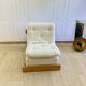 Vintage brutalist armchair in oak – ecru boucle fabric