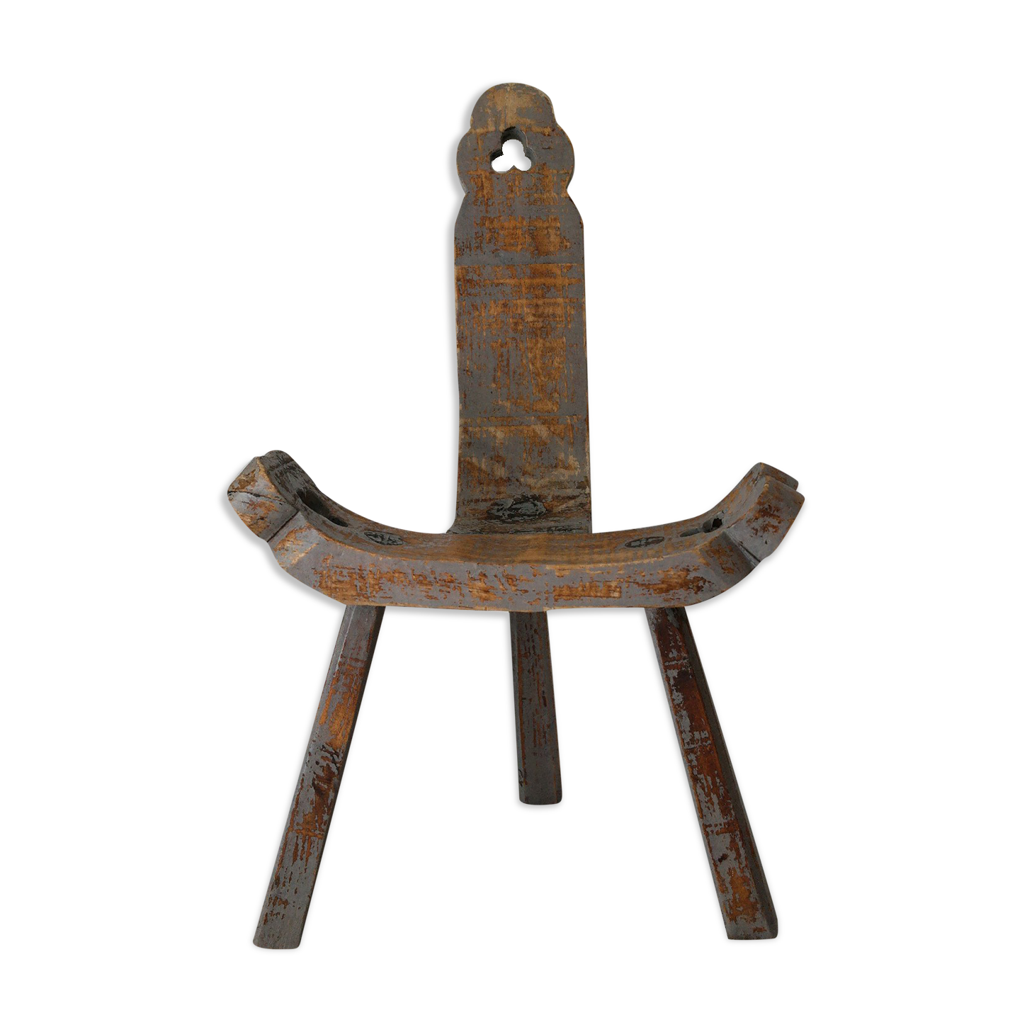 Brutalist wooden chair tripod XXth